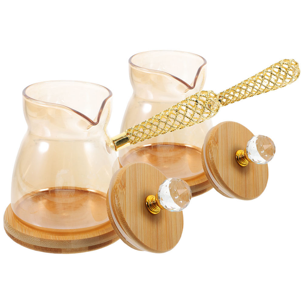 Coffee Tea Decanter - 2Pcs Elegant Golden Glass Turkish Coffee