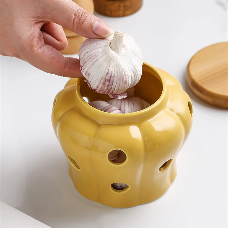 Tea Coffee Sugar Container - Hollow Openwork Ceramic Garlic Storage Jar