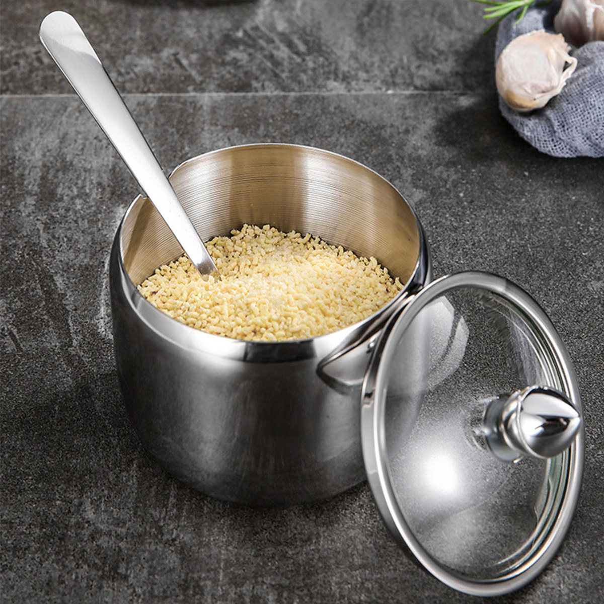 Tea Coffee Sugar Container - Stainless Steel Seasoning Jar Multipurpose Food