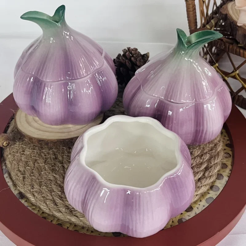 Tea Coffee Sugar Container - Purple Garlic Ceramic Storage Jar Kitchen