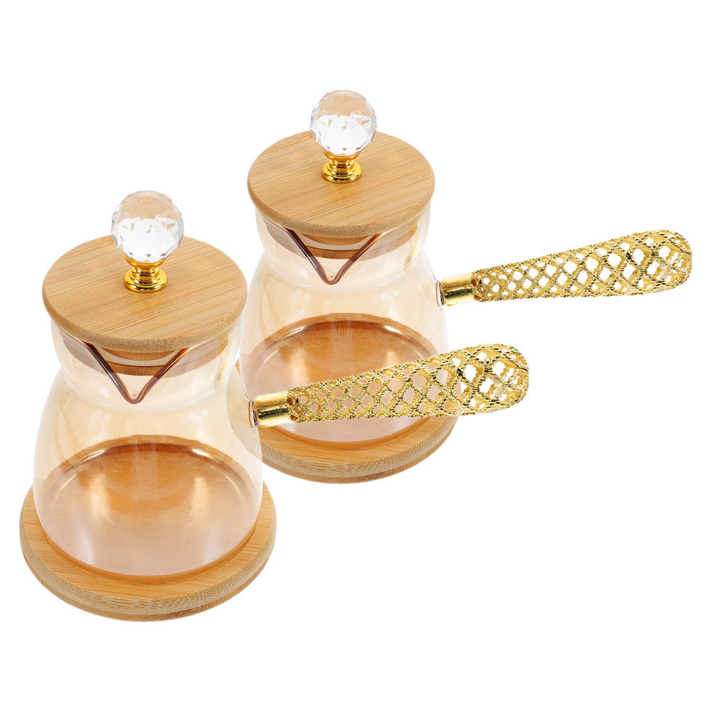 2Pcs Elegant Golden Glass Turk - Coffee Tea Decanter 评论和价格
