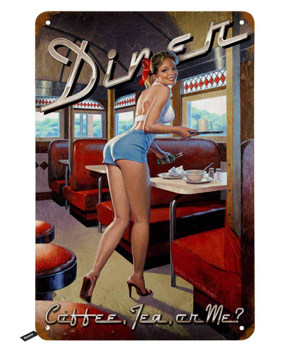 Swono Dinner Tin Signs,Pinup G - Coffee Tea With Me 评论和价格