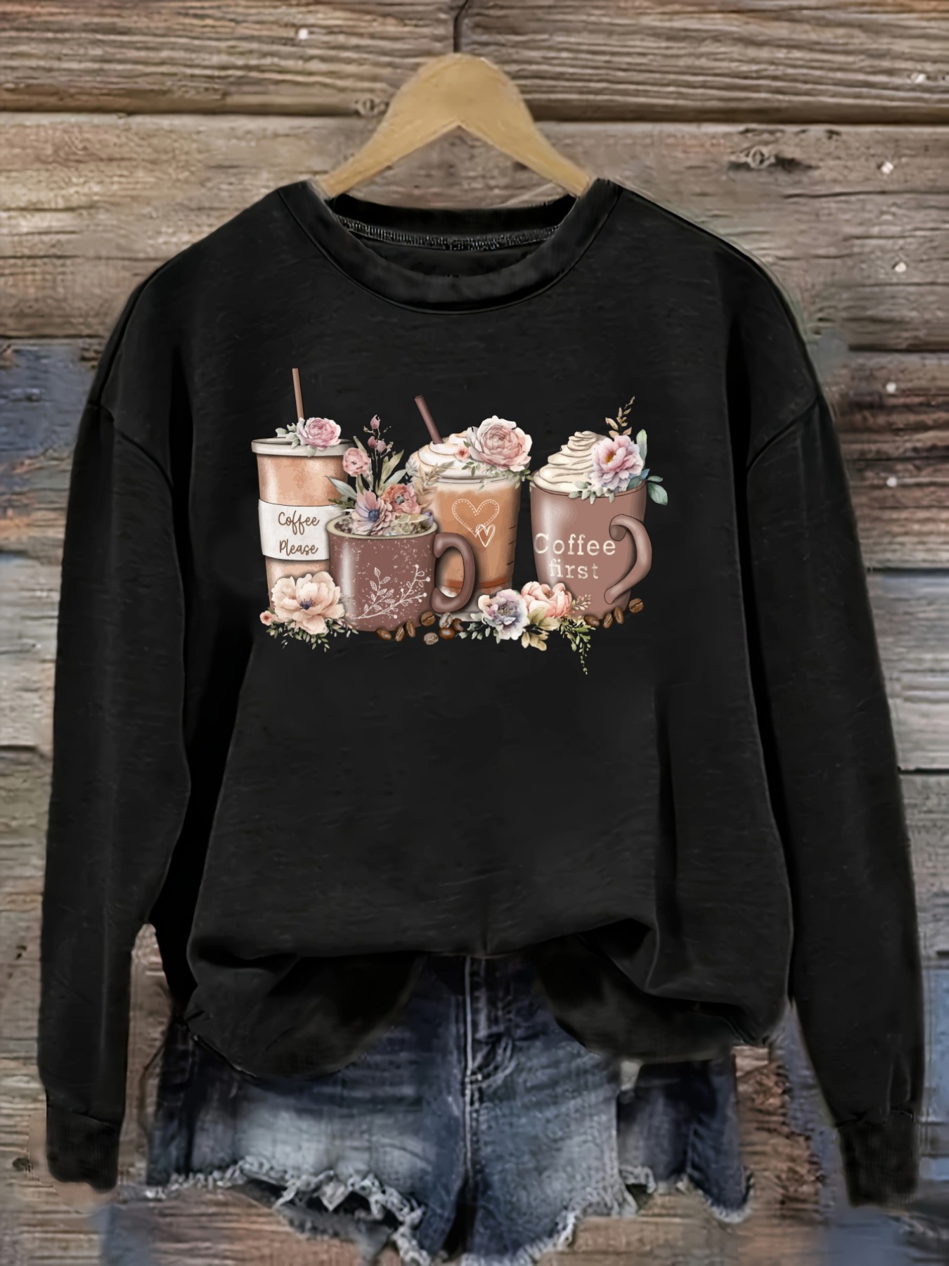 Women's Casual Long Sleeve Cre - Coffee&Tea House Opinie 评论和价格