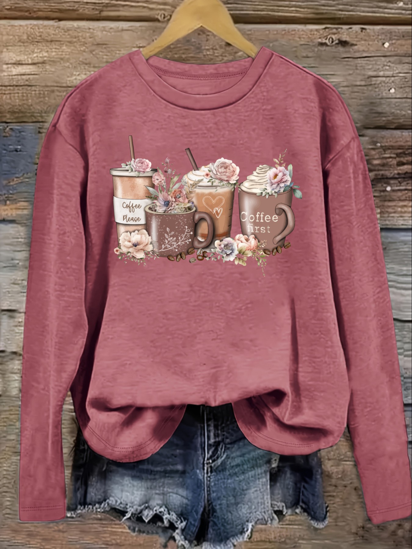 Women's Casual Long Sleeve Cre - Coffee&Tea House Opinie 评论和价格