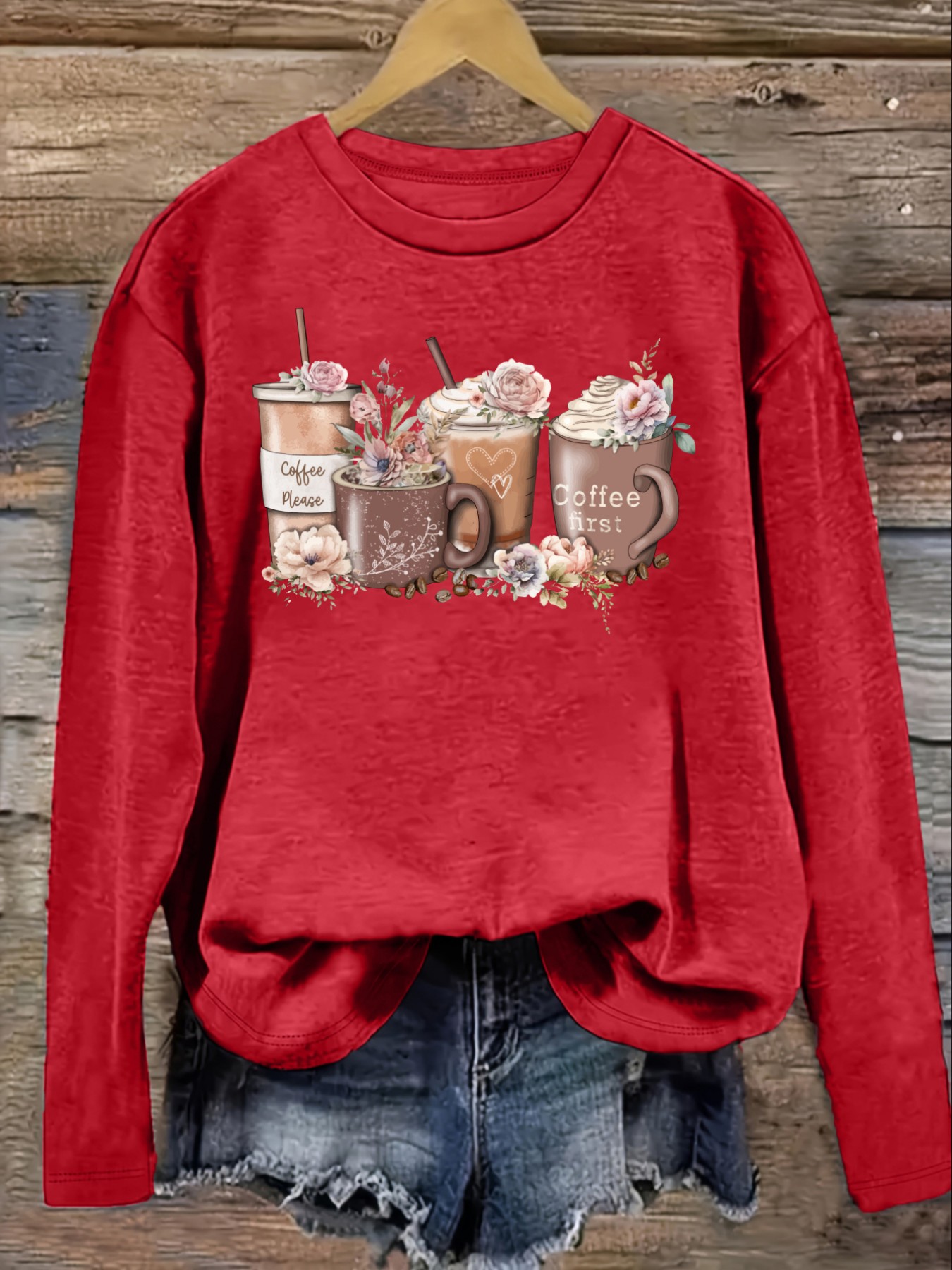 Women's Casual Long Sleeve Cre - Coffee&Tea House Opinie 评论和价格